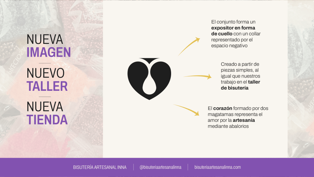 Publicación que explica la nueva imagen de marca y logotipo para la Bisutería Artesanal Inna