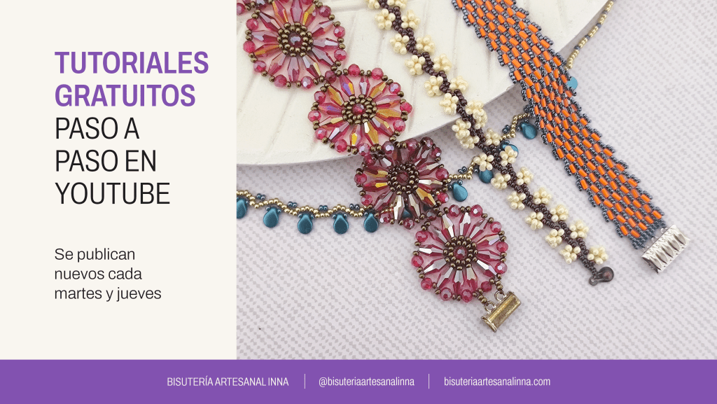 Publicación que promociona los tutoriales paso a paso gratuitos del canal de Youtube de Bisutería Artesanal Inna